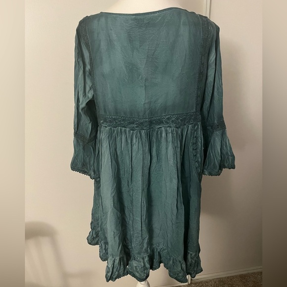 Back In The Saddle Teal Tie Dye Wash Western Country Dress Button Up Medium - Picture 4 of 6